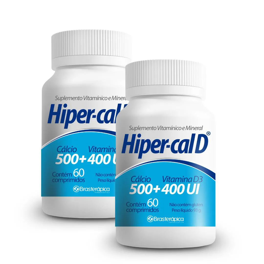Kit 2 Frascos Carbonato de Calcio Hiper Cal Vitamina D 500 400Ui