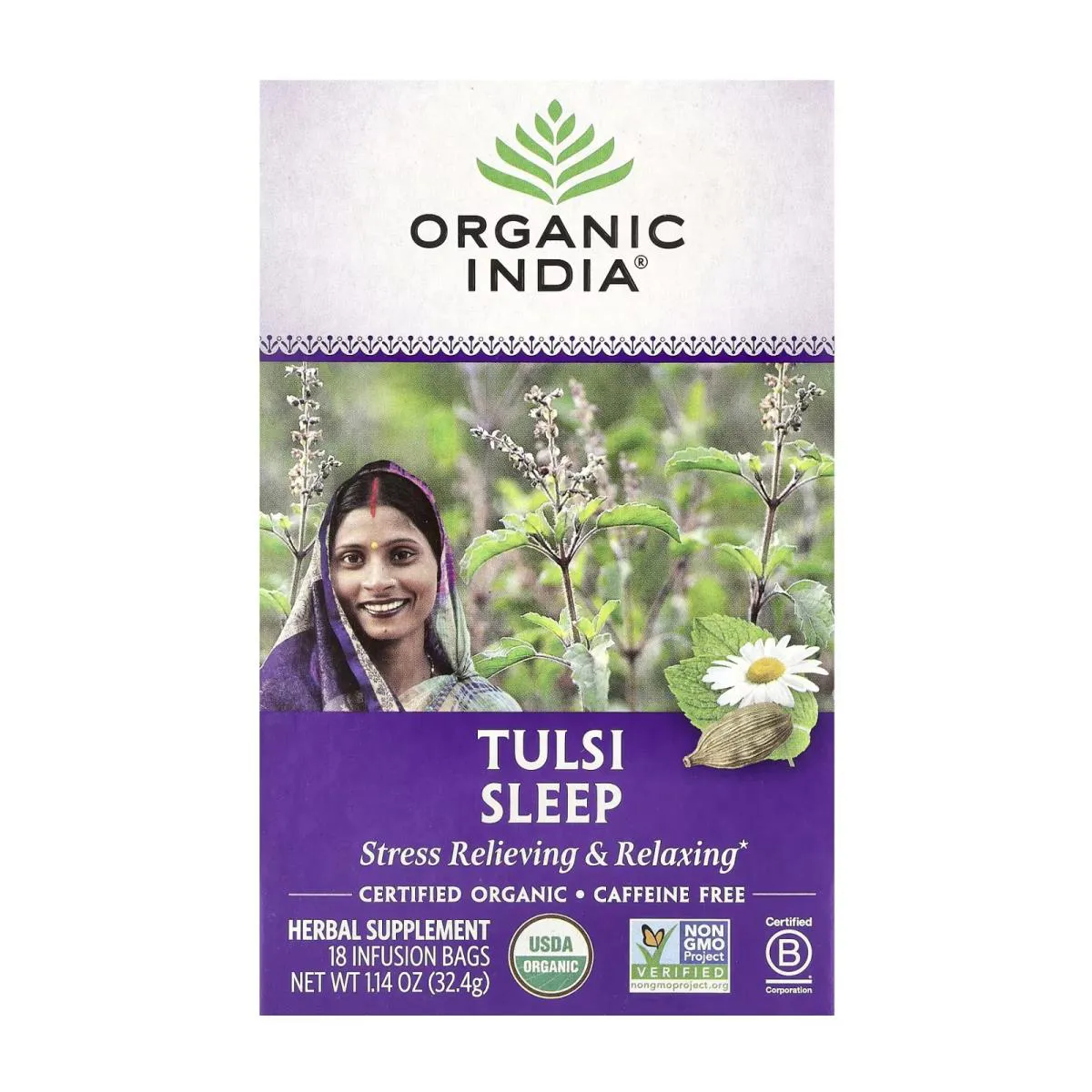 Chá Tulsi Sleep sem Cafeína 18 Sachês de Infusão 32,4G - Organic India