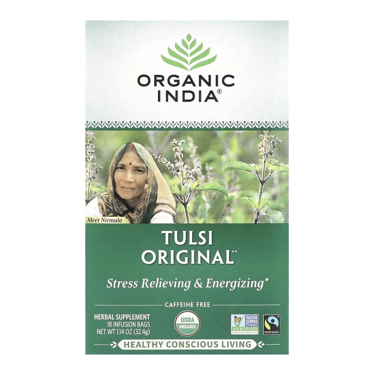 Chá Tulsi Original sem Cafeína 18 Sachês de Infusão 32,4G - Organic India