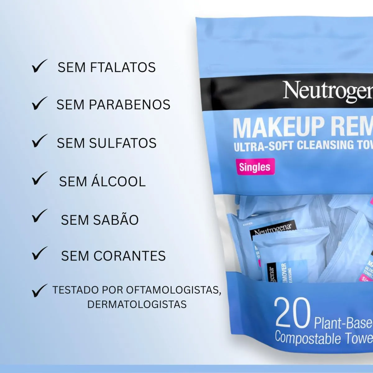 Lenço Demaquilante Umidecido sem Álcool 20 Un - Neutrogena