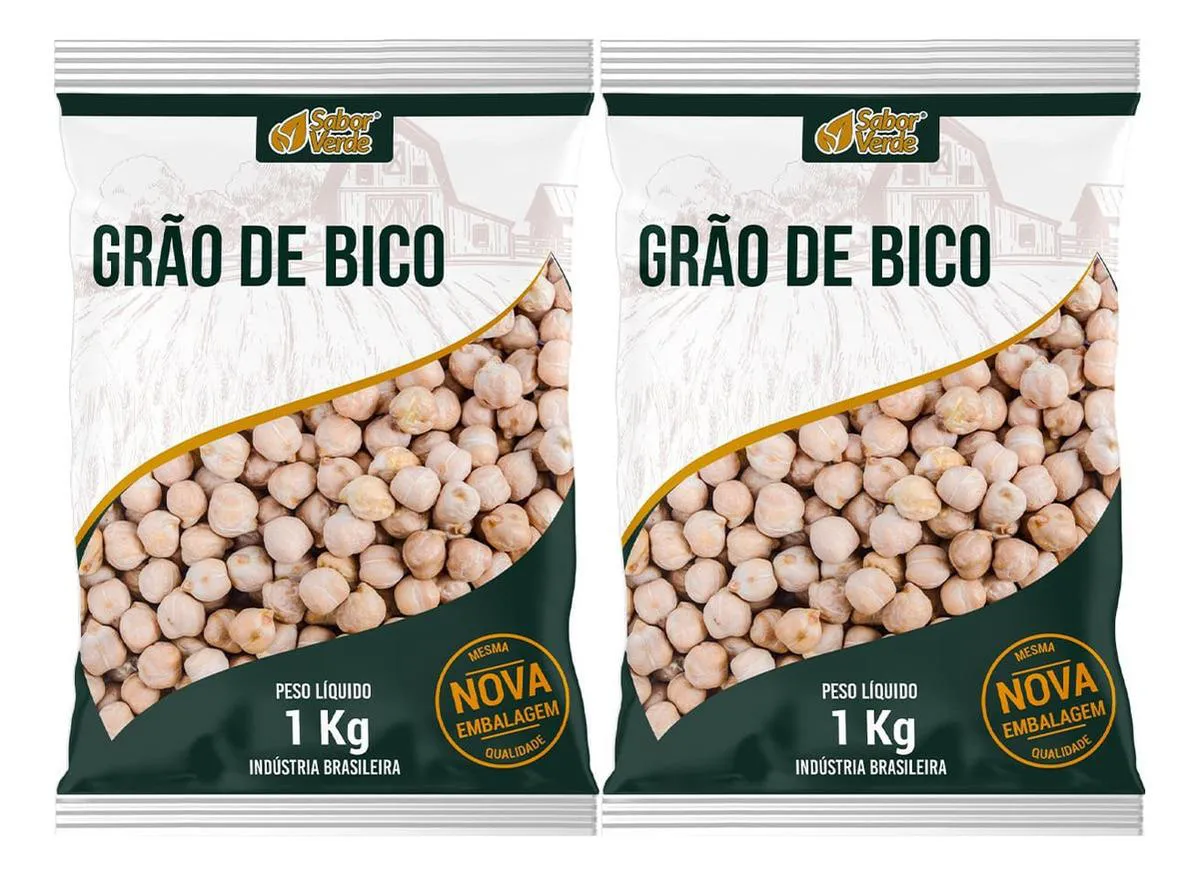 Grão de Bico Organico 2 X 1Kg Sabor Verde