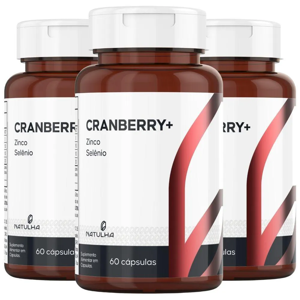 Kit 3X Cranberry com Zinco e Selênio 60 Cápsulas - Natulha
