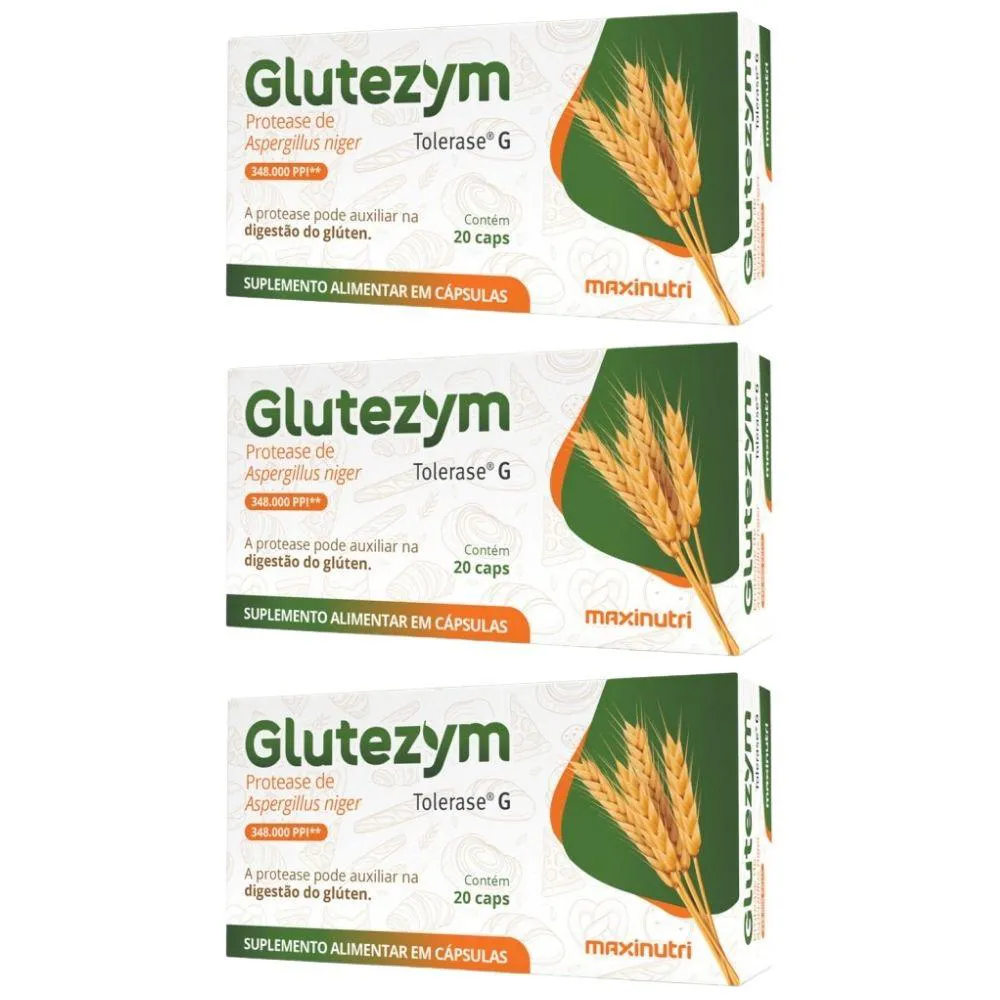 Kit 3X Glutezym 348.000 (Protease) 20 Cápsulas - Maxinutri