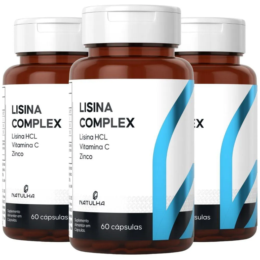 Kit 3X Lisina Complex (Lisina Hcl, Vitamina C e Zinco) 60 Cápsulas - Natulha