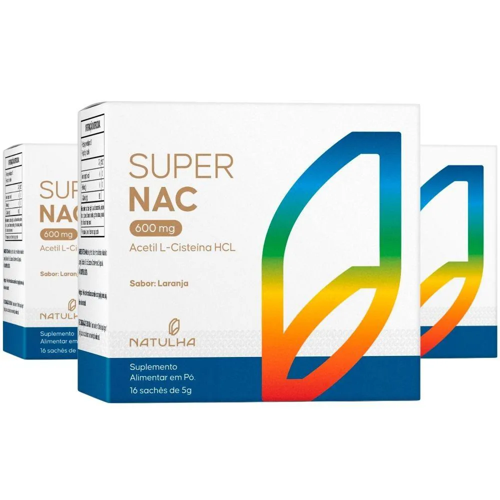Kit 3X Super Nac (Acetilcisteina Hcl) 600Mg 16 Sachês - Natulha Laranja