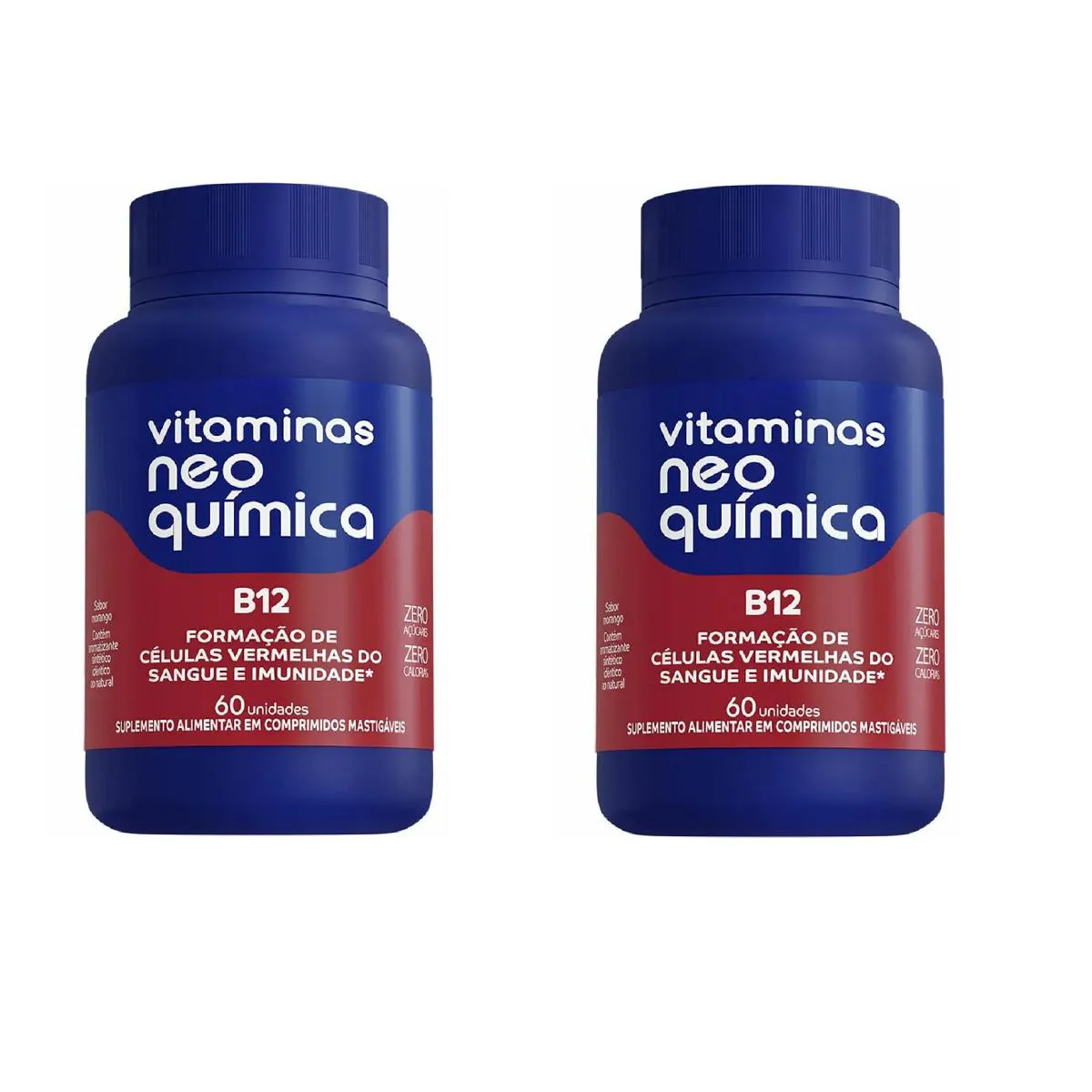 Kit 02 Vitaminas B12 Neo Química Sabor Morango 60 Cpr