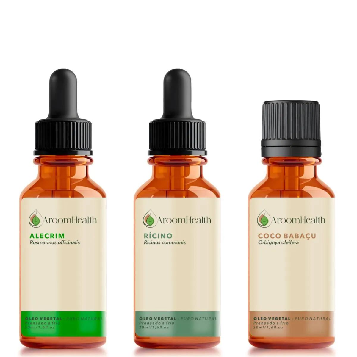 Kit Óleos Vegetais de Alecrim, Coco e Rícino - 30 Ml Cada