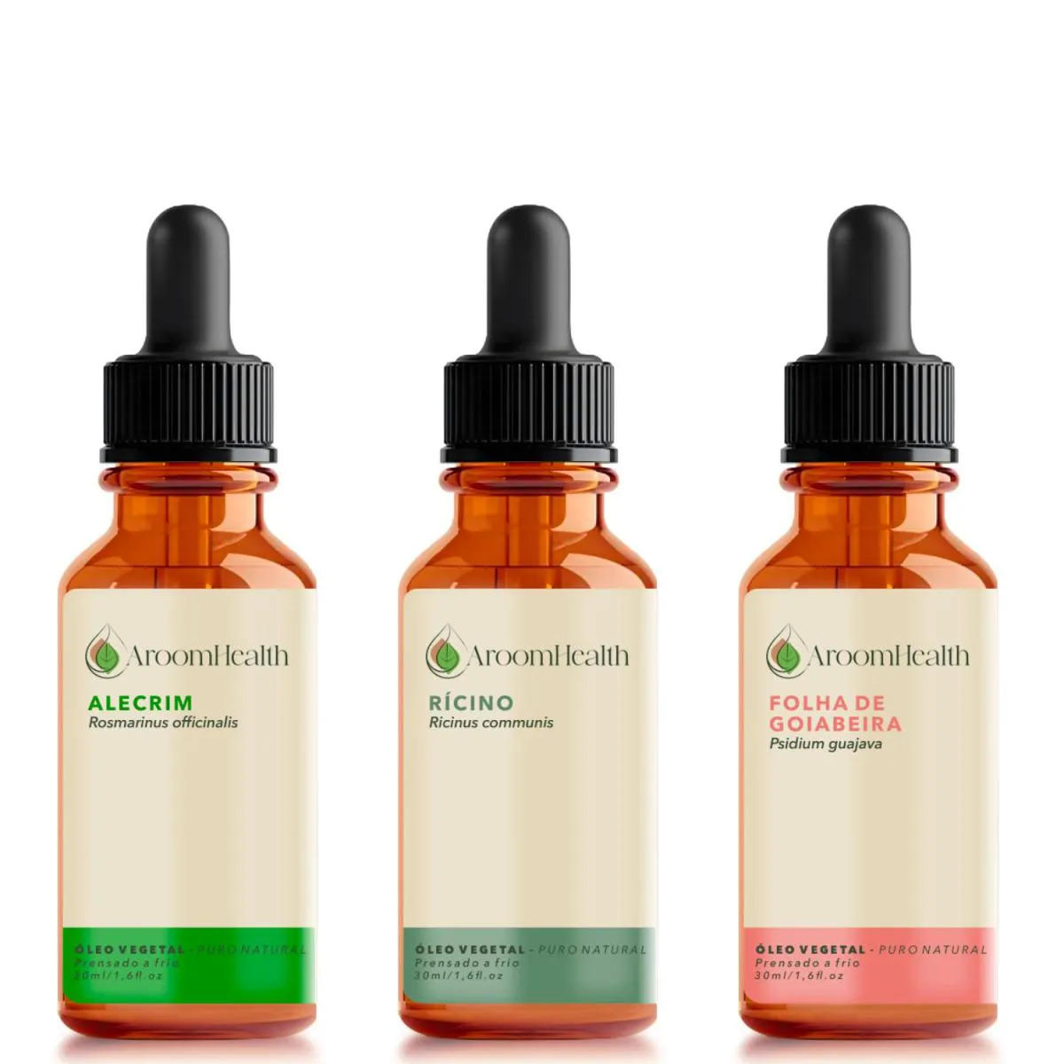 Kit Óleos Vegetais de Alecrim, Folha da Goiabeira e Rícino - 30 Ml Cada