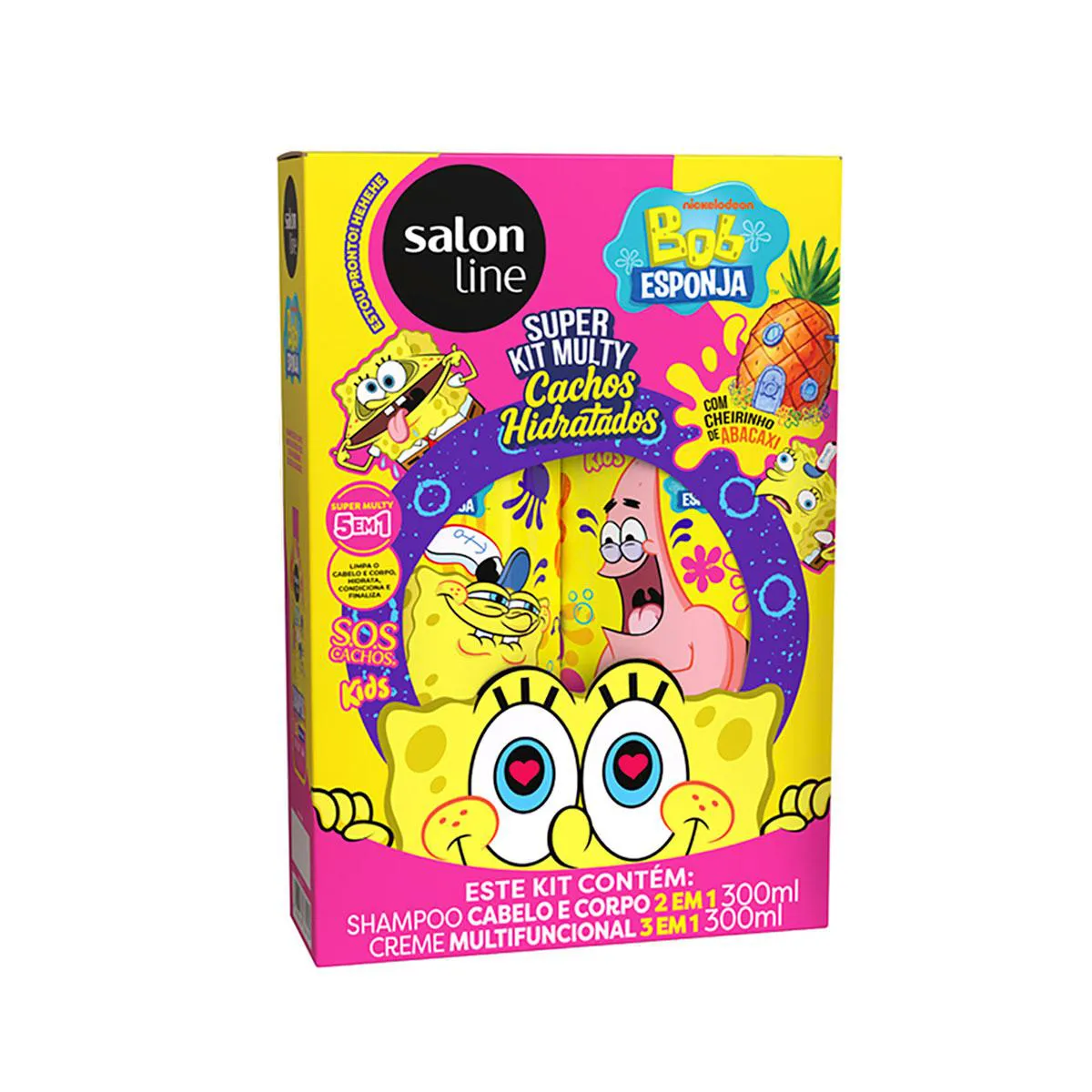 Kit Salon Line S.O.S Cachos Kids Shampoo 300ml+ Creme Multifuncional Bob Esponja 300ml