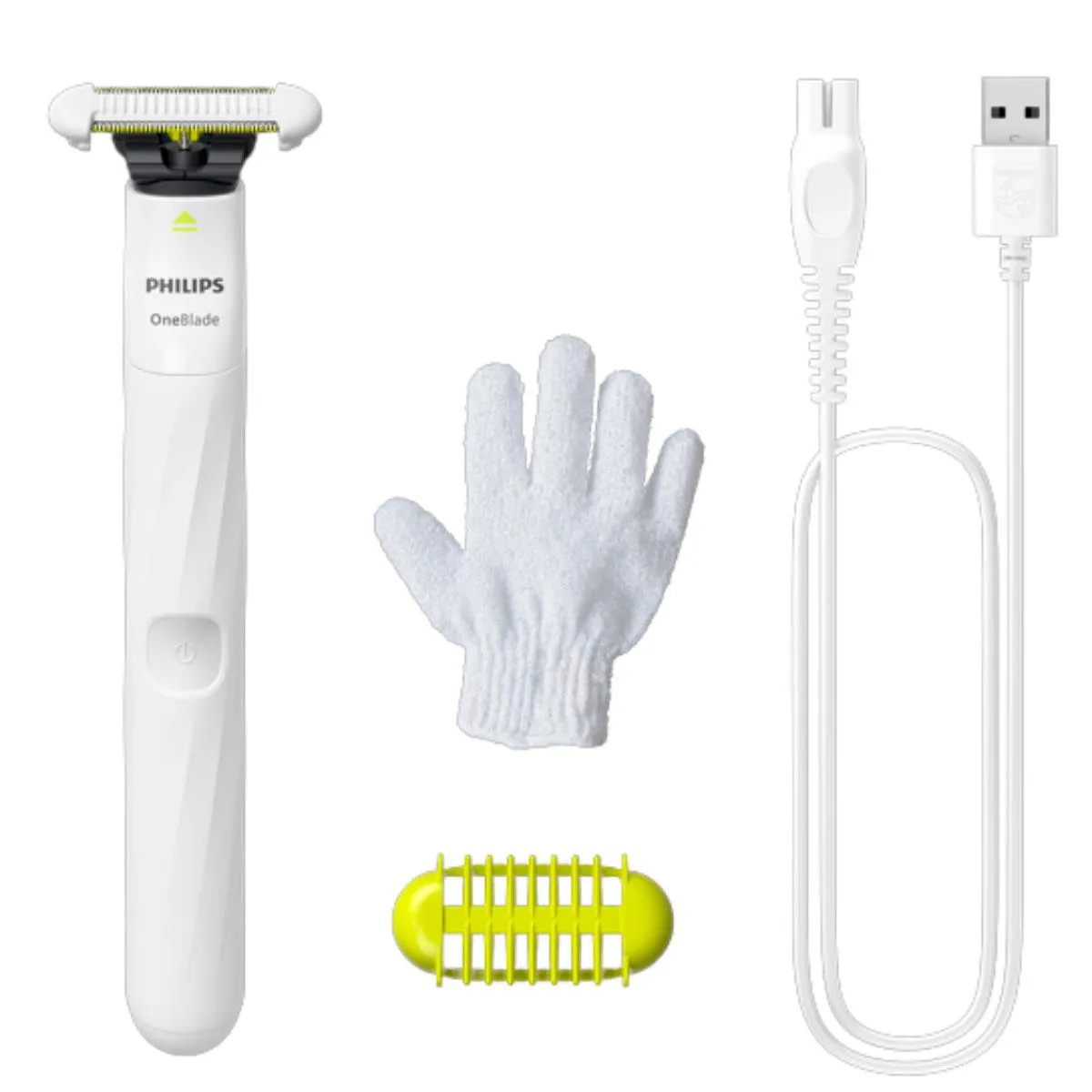 Depilador Philips OneBlade Intimate 1 unidade de lâmina Skin Protect + 1 pente corporal 3mm + 1 luva de esfoliação