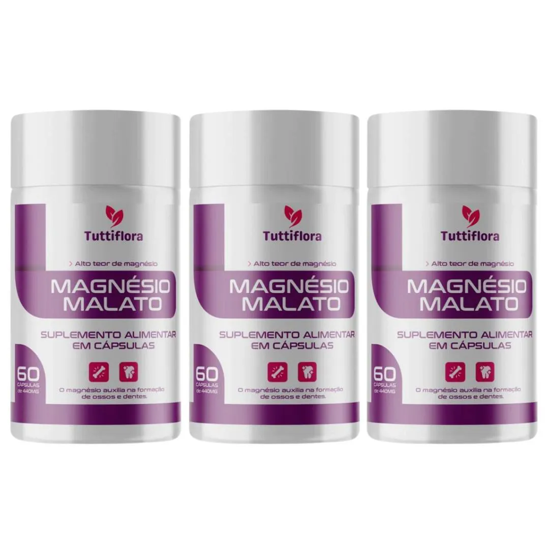 Kit 3x Magnésio Malato 60 Cápsulas Tuttiflora