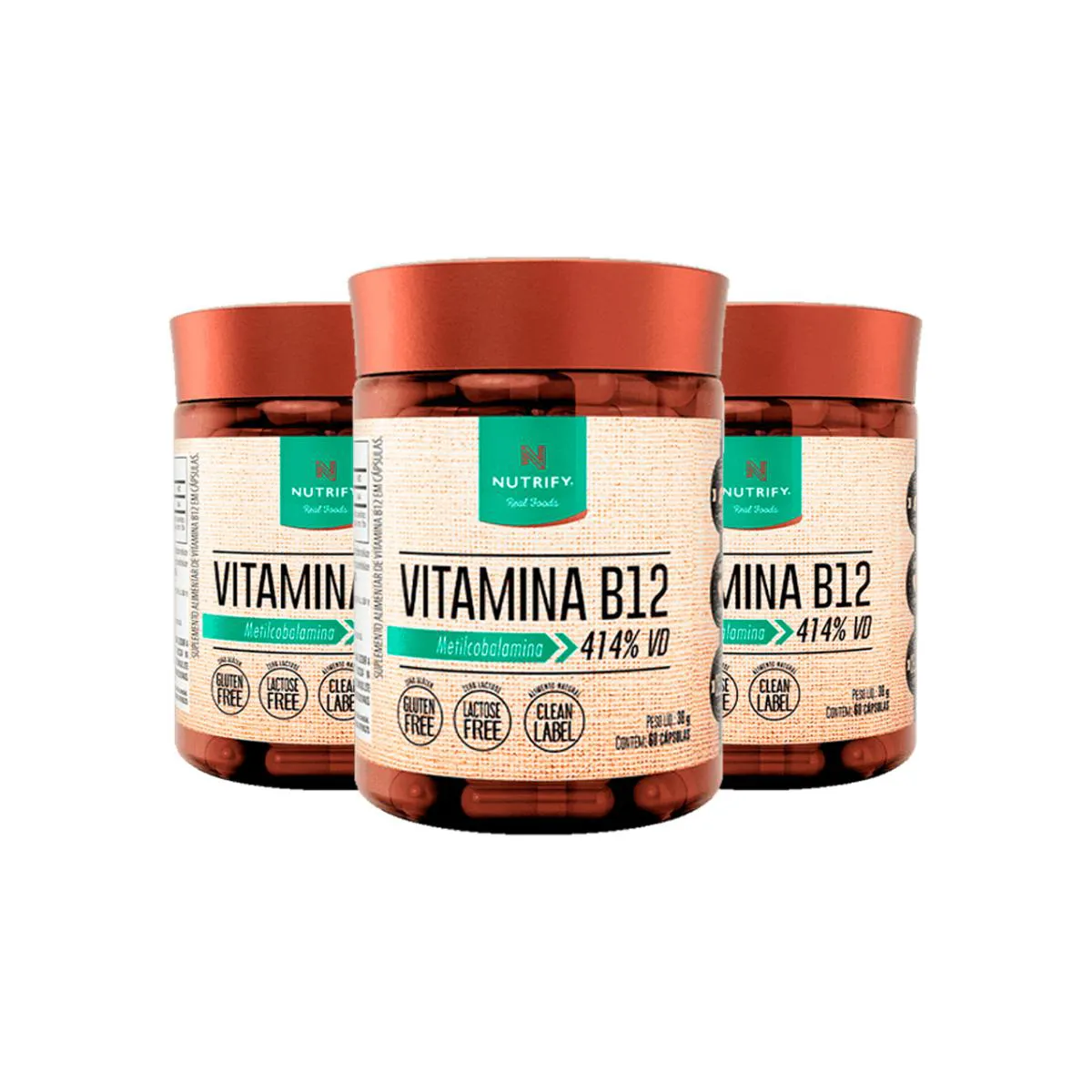 Kit com 3 Potes de Vitaminas B12 60 Cápsulas