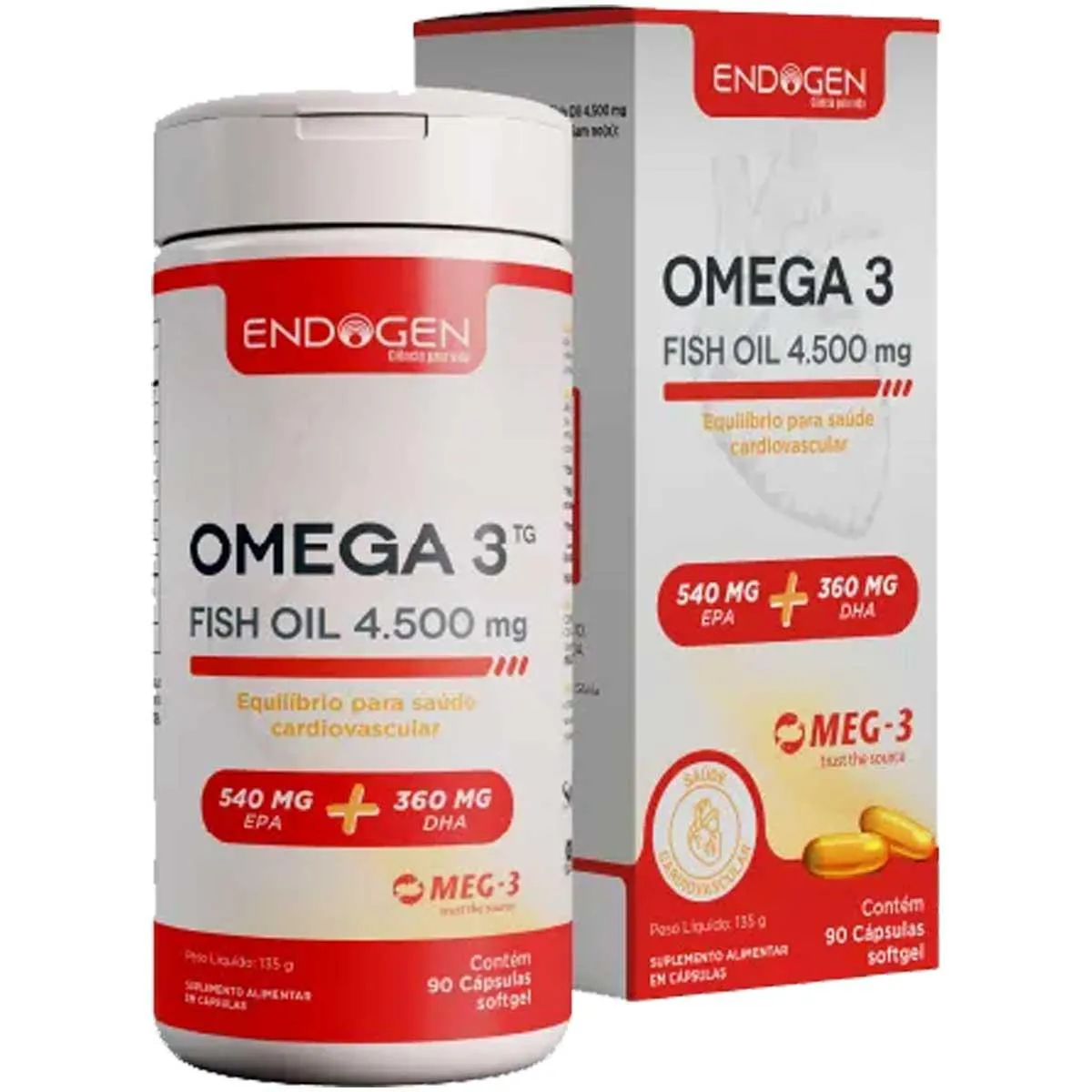 Ômega 3 Tg 4500mg com 90 Softgels Endogen Sabor sem Sabor