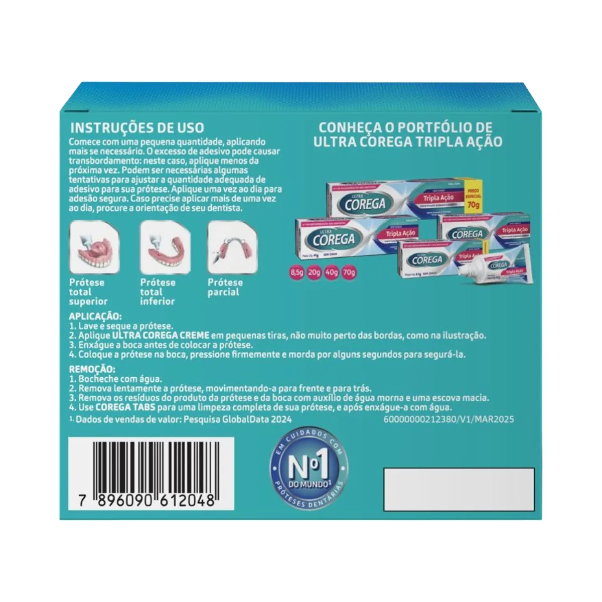 Kit Creme Fixador de Dentadura Corega Ultra Tripla Ação Sem Sabor 20g 2 unidades