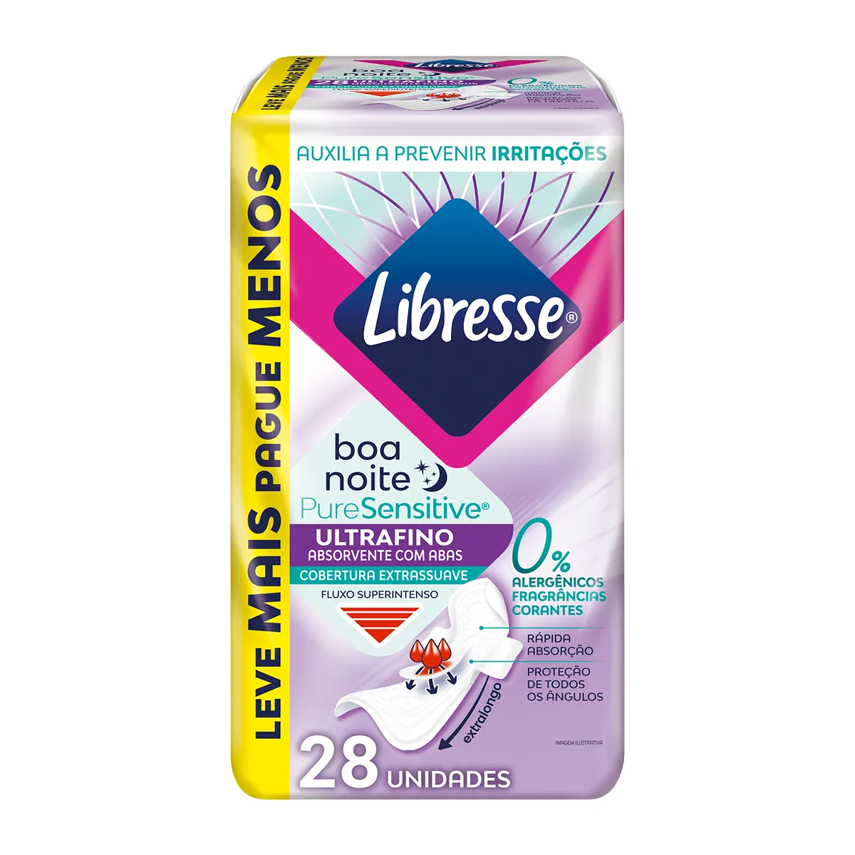 Absorvente Noturno Libresse Pure Sensitive Ultrafino Com Abas 28 Unidades