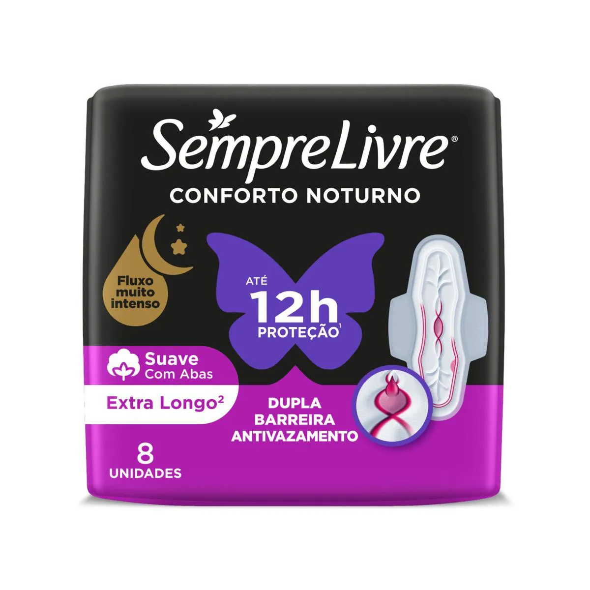 Absorvente Sempre Livre Conforto Noturno Cobertura Suave Com Abas com 8 unidades