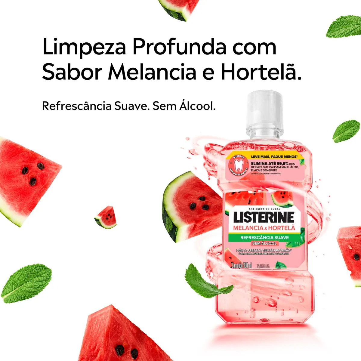 Enxaguante Bucal Sem Álcool Listerine Melancia & Hortelã 500ml