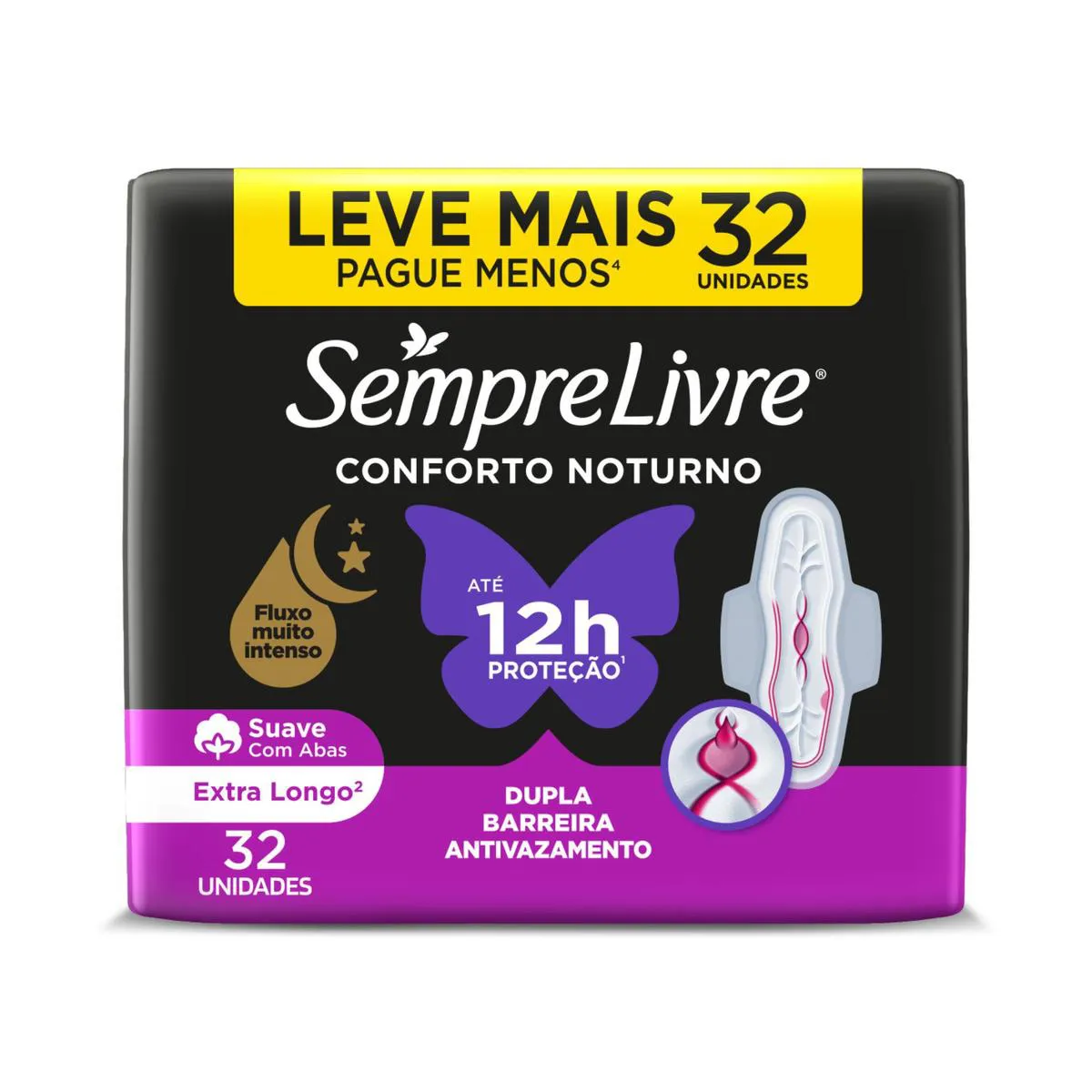 Absorvente Sempre Livre Conforto Noturno Cobertura Suave Com Abas 32 unidades