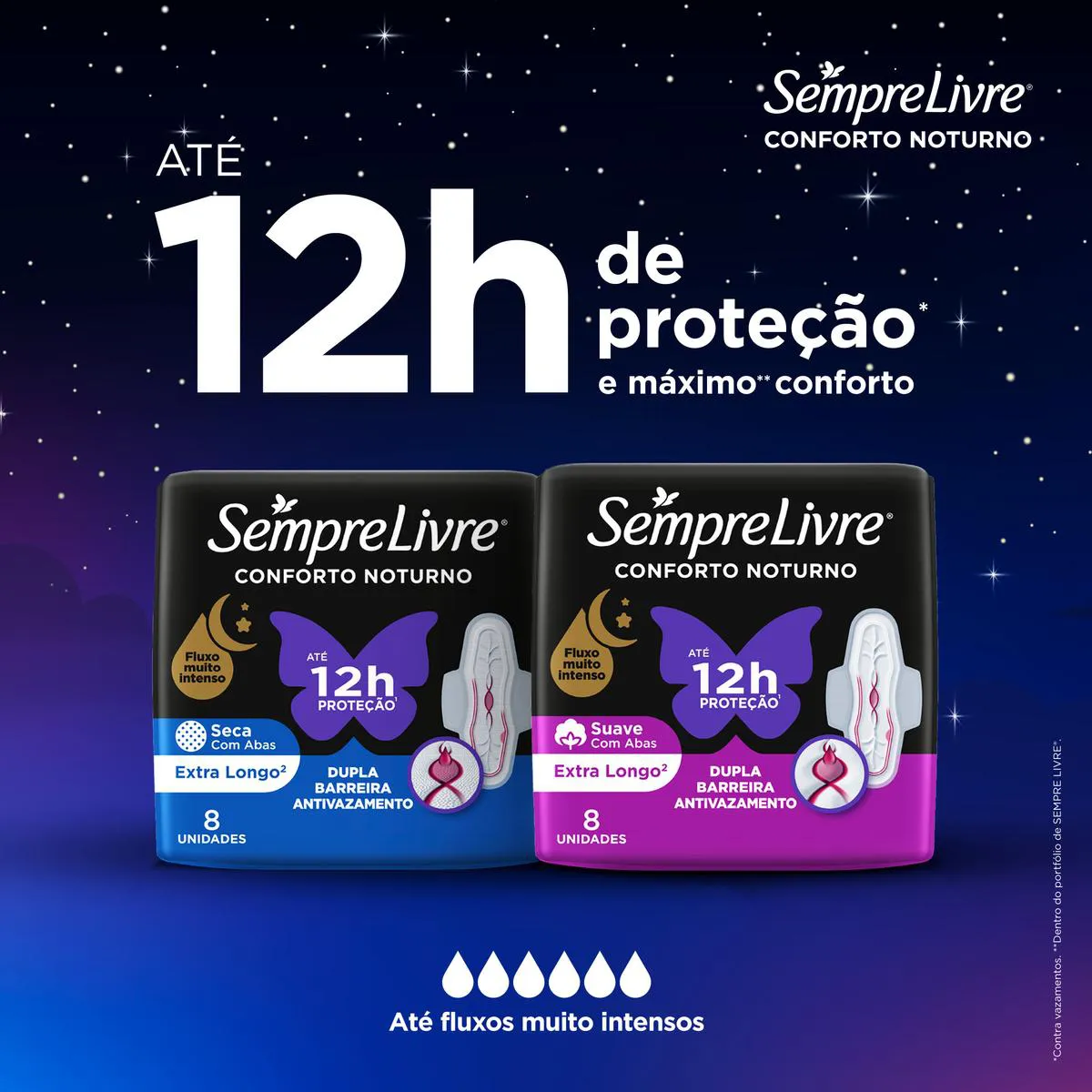 Absorvente Sempre Livre Conforto Noturno Cobertura Suave Com Abas 32 unidades