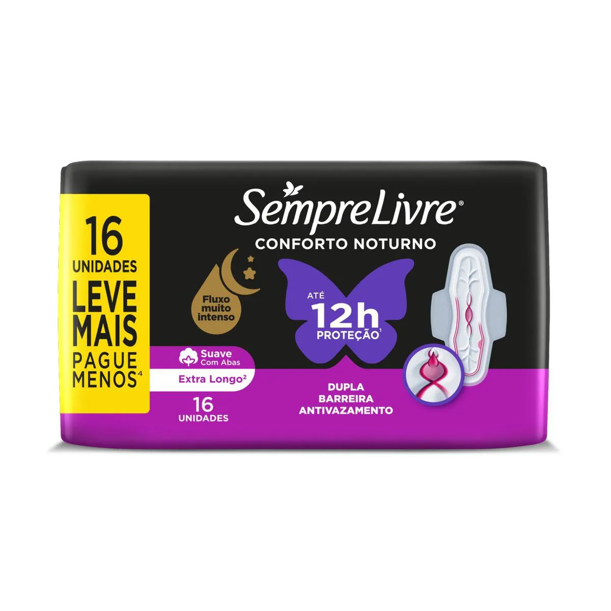 Absorvente Sempre Livre Conforto Noturno Cobertura Suave Com Abas com 16 unidades