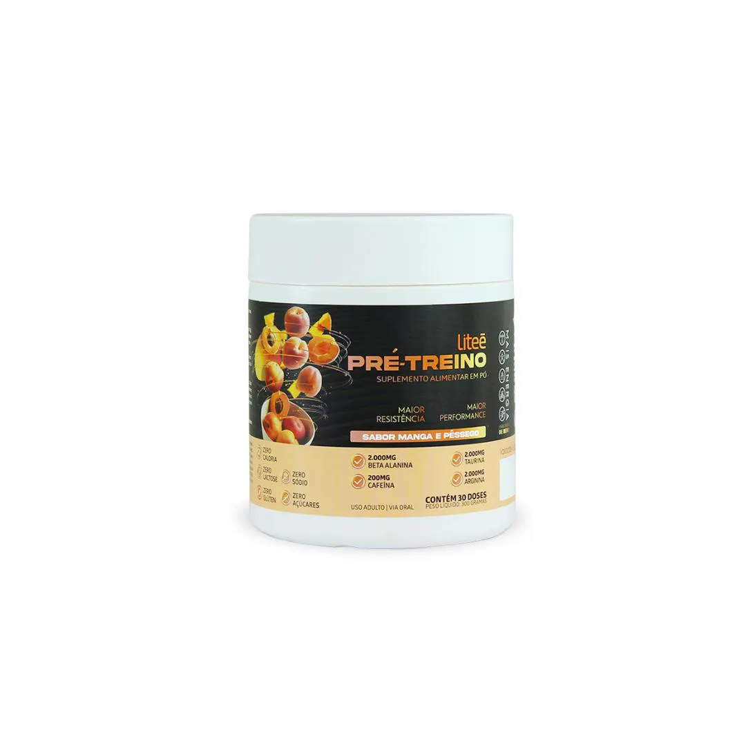 Pré-Treino Sabor Manga e Pêssego 300G -  Beta Alanina, Arginina, Cafeína e Taurina - Litee