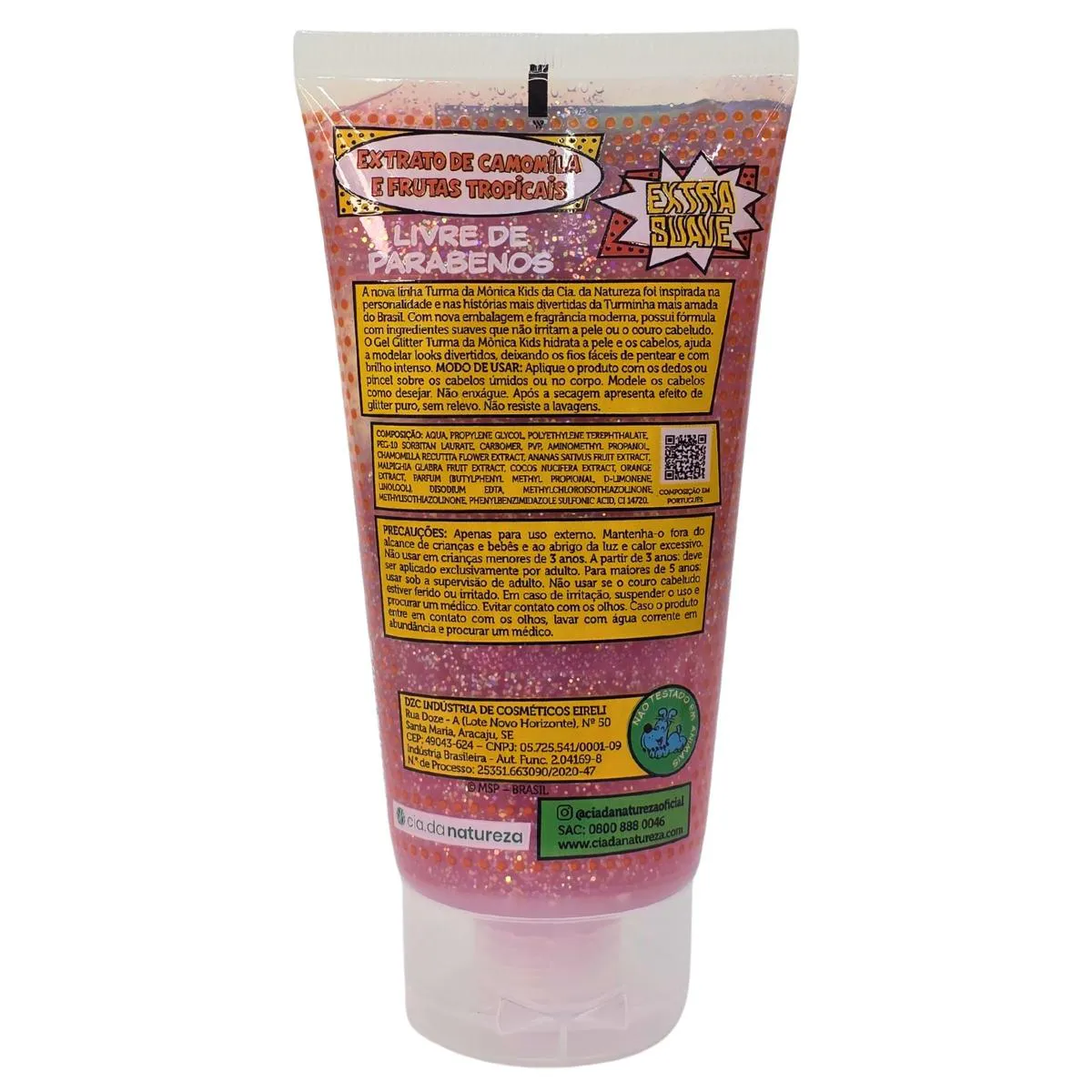 Gel Glitter Corpo e Cabelo Extrato de Camomila e Frutas Tropicais Turma da Mônica Kids Cia. da Natureza 180G