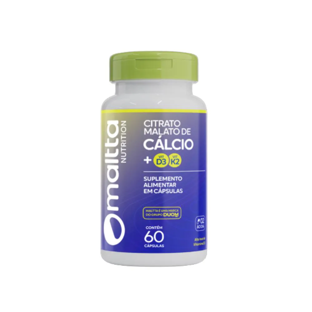 Citrato Malato de Cálcio + Vitamina D3+K2 C/60 cápsulas - Maltta/Duom