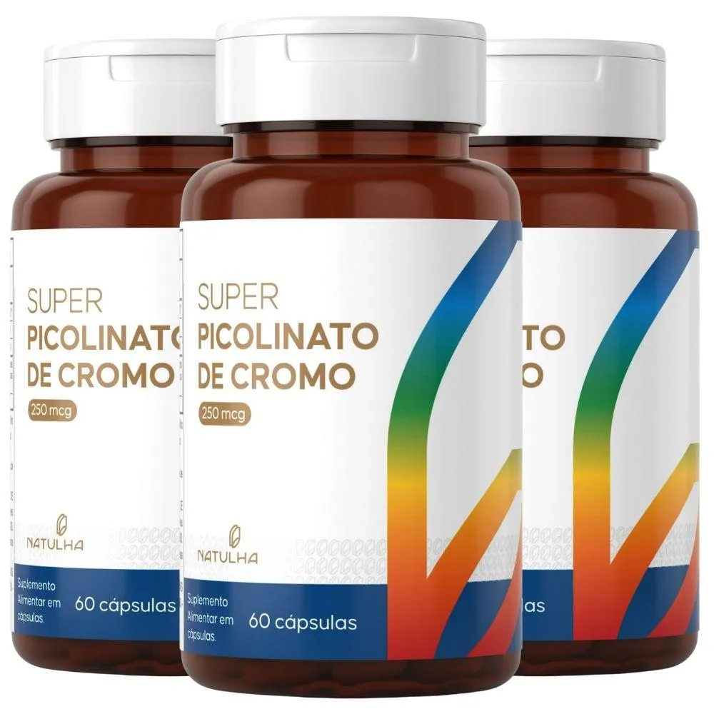 Kit 3X Super Picolinato de Cromo 250Mcg 60 Cápsulas - Natulha