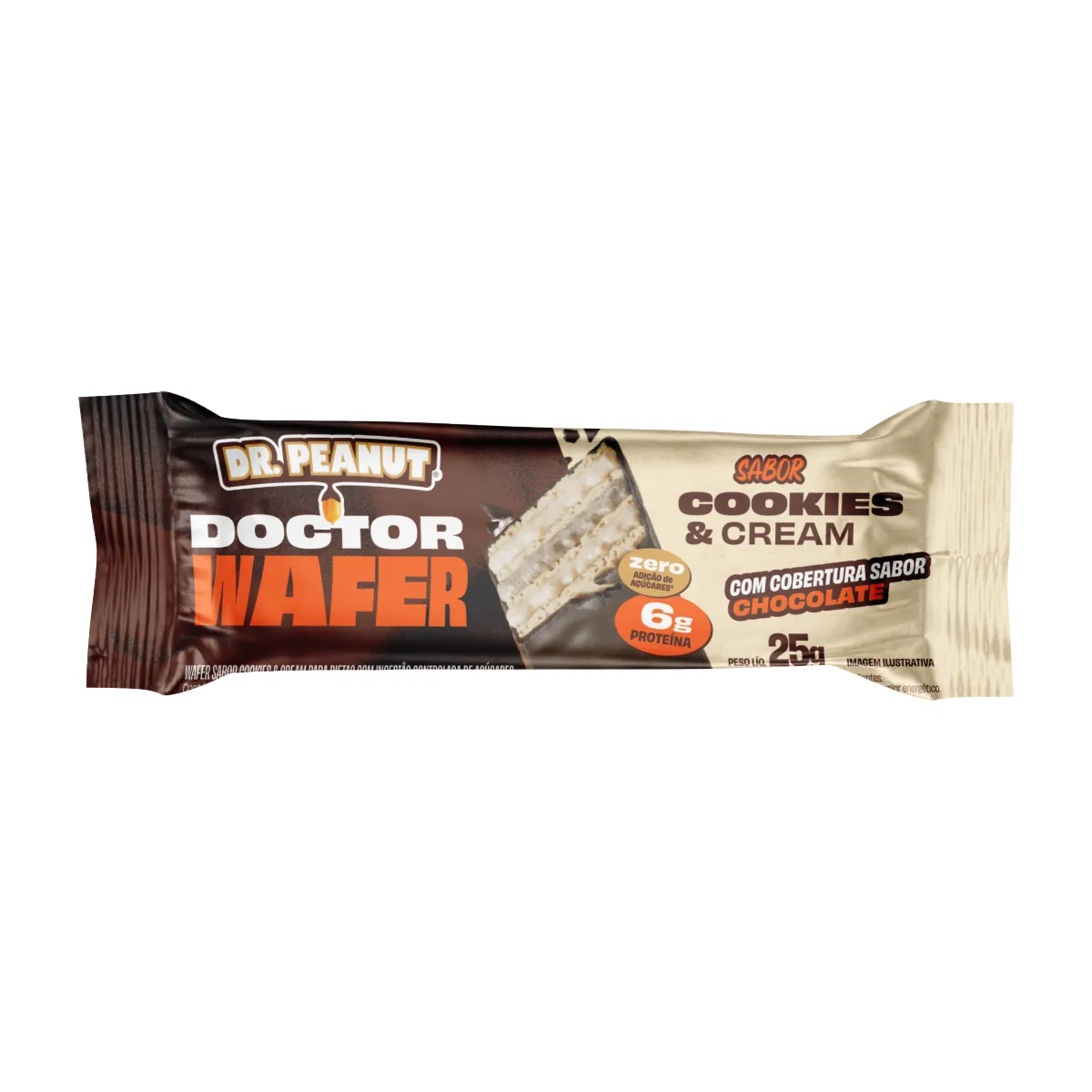 Doctor Wafer Dr Peanut Cookies & Cream Zero Açúcar 25g