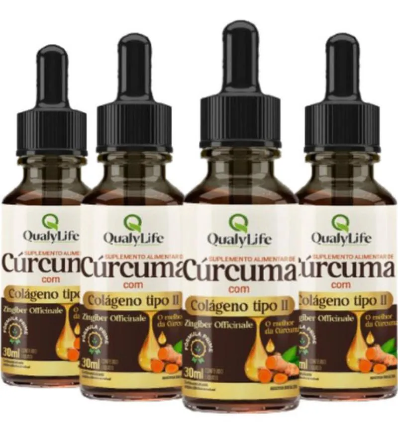 Kit 4 Curcuma com Colageno Tipo 2 Gotas 30Ml - Qualylife A