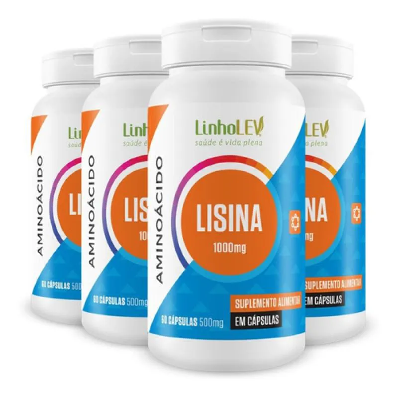Kit 4 Lisina 500Mg 60 Capsulas - Linho Lev A