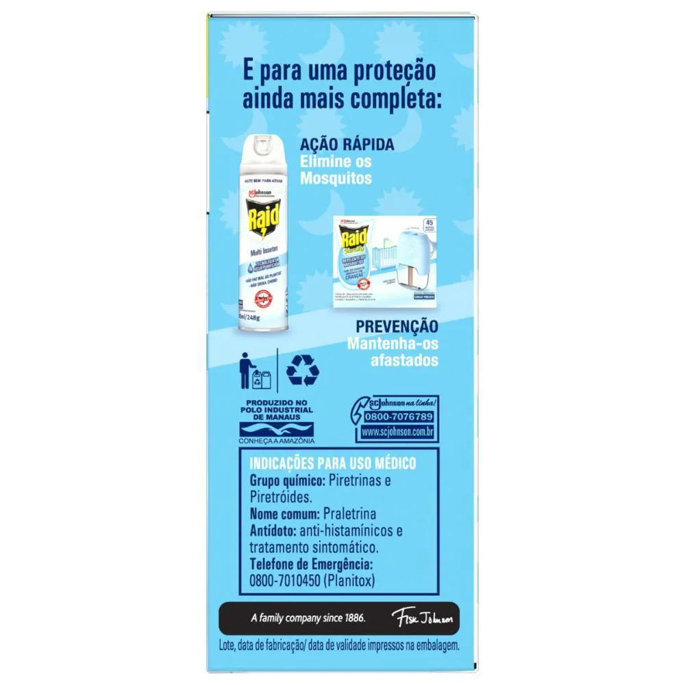 Refil Repelente Líquido Raid 45 Noites Family 2Un de 32,9Ml