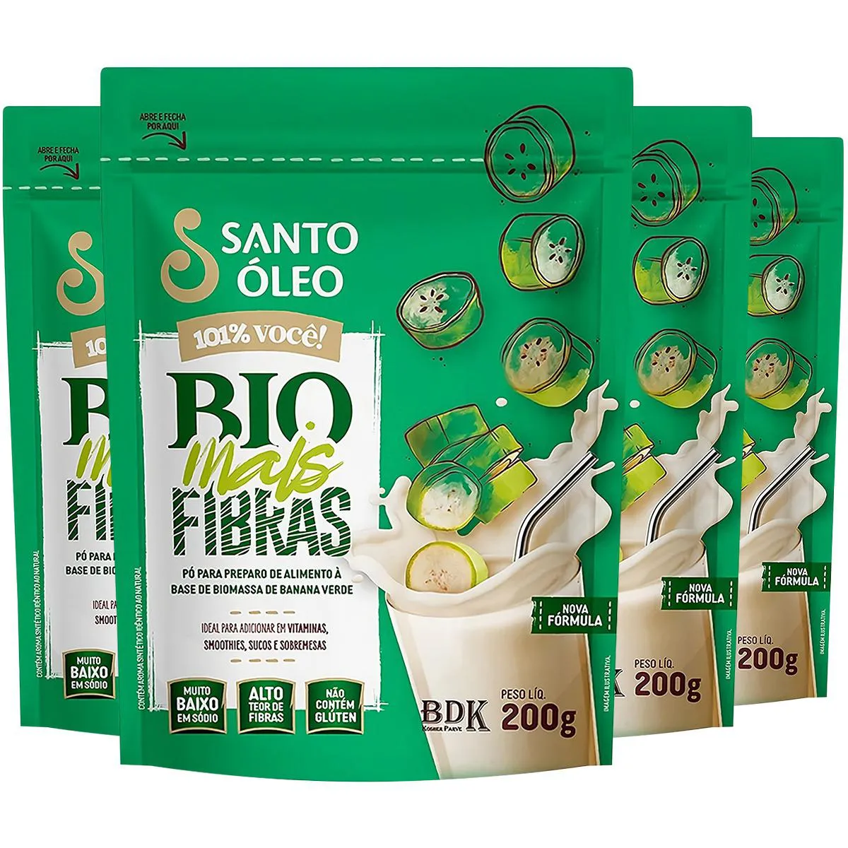 Biomassa de Banana Verde em Pó 4 X 200g Santo Óleo