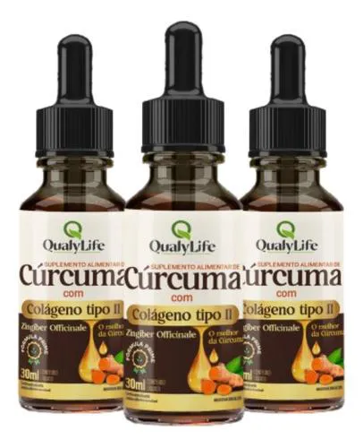 Colágeno Tipo 2 e Curcumina em Gotas 3 X 30ml Qualylife