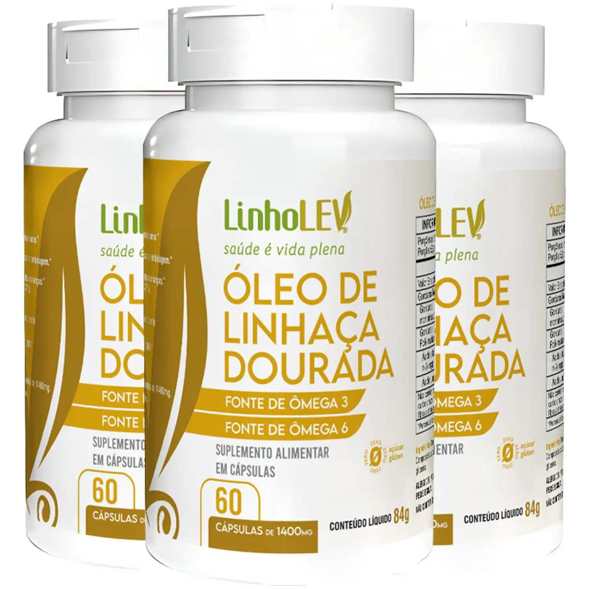 Óleo de Linhaça Dourada 1000mg 3 X 60 cápsulas - Linho Lev