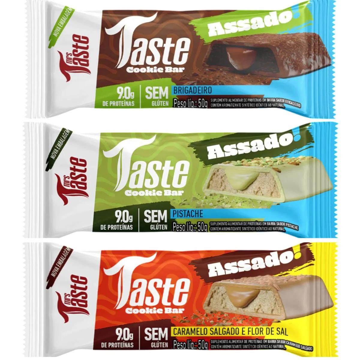Kit 3 Barra de Proteina Brigadeiro Pistache e Caramelo