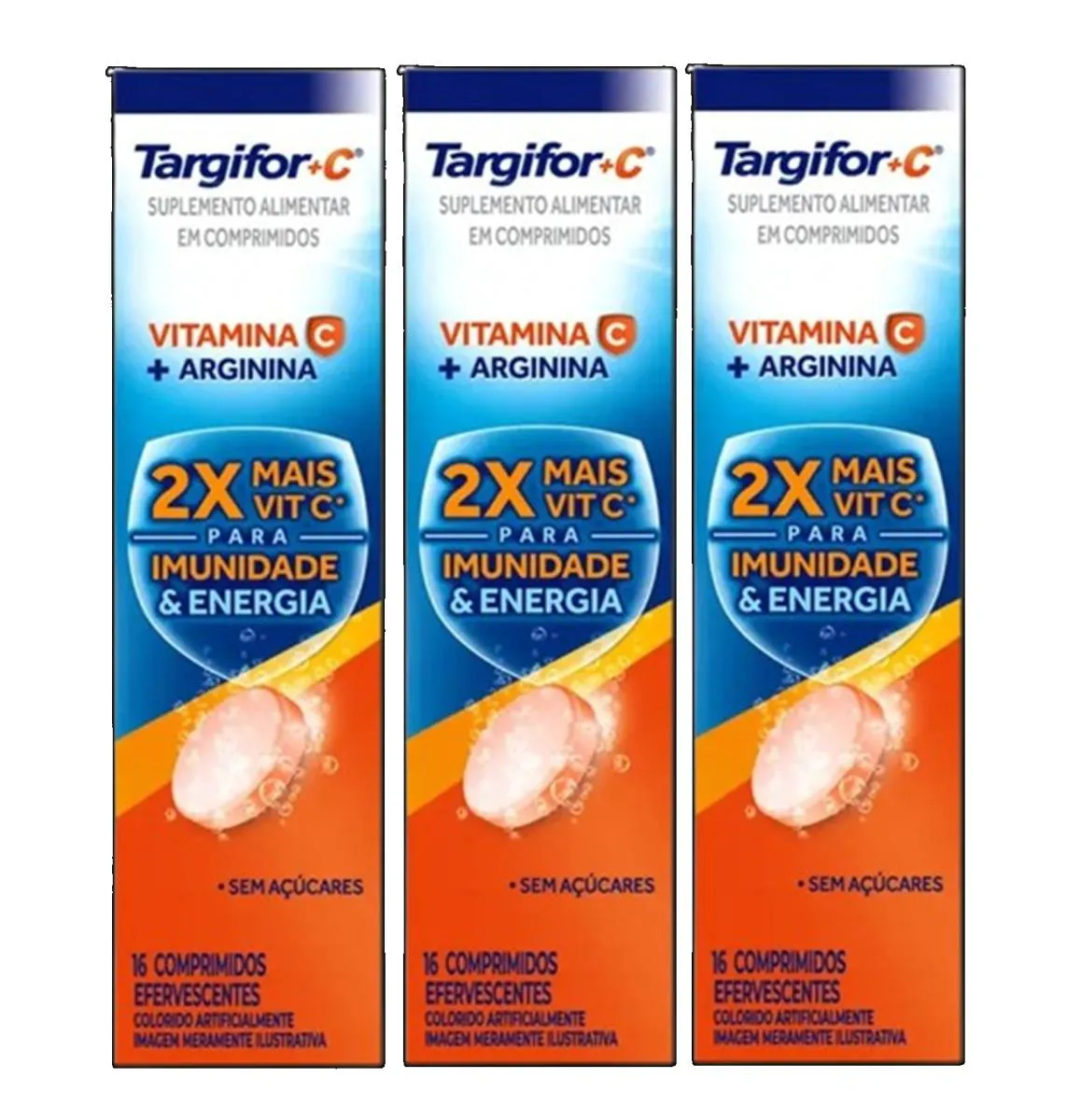 Kit 3 Targifor + C 16 Comp Efervescentes Vit C + Arginina
