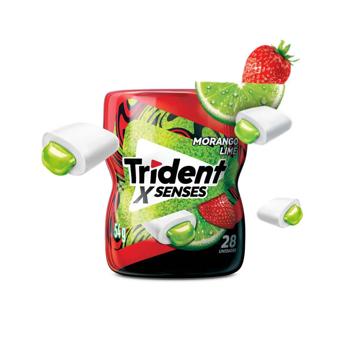 Goma de Mascar Trident X Senses Morango Lime Sem Açúcar 54g