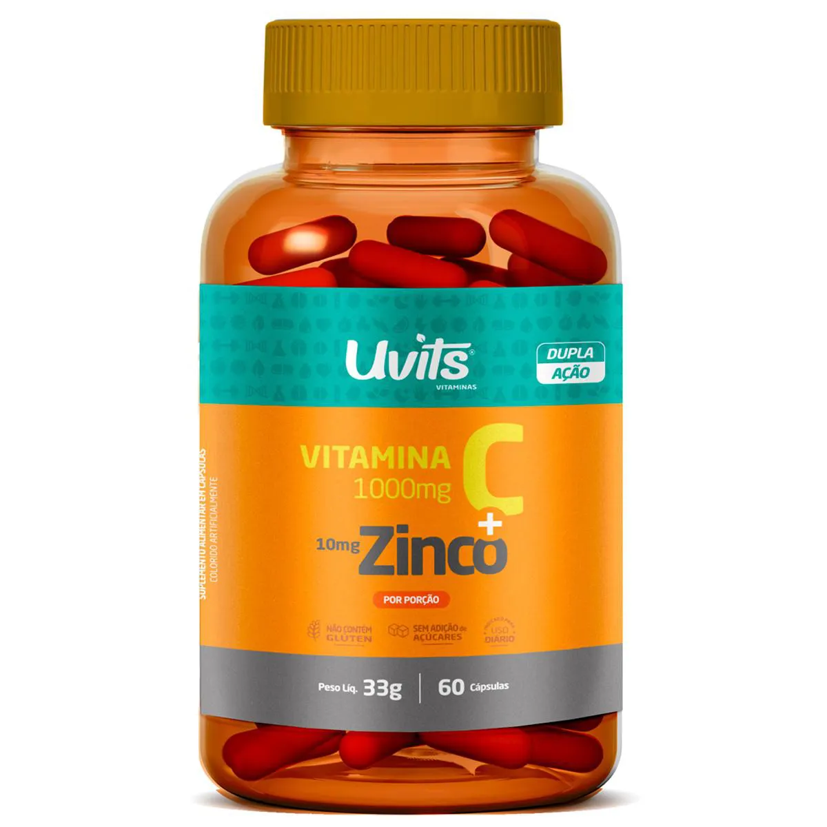 Vitamina C 1000mg + Zinco 10mg 60 Cápsulas - Uvits