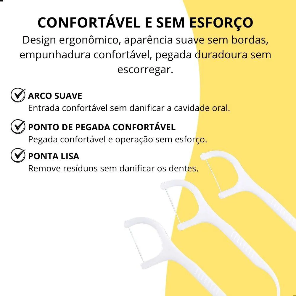 Kit 30 Fios Dentais com Cabo Haste Dental Flosser Descartável Higiene Bucal Portátil