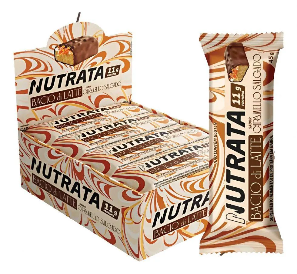 Barra Proteica Nutrata Bacio Di Latte Caixa com 12 Unidades (480G) - Sabor: Caramello Salgado (540G)