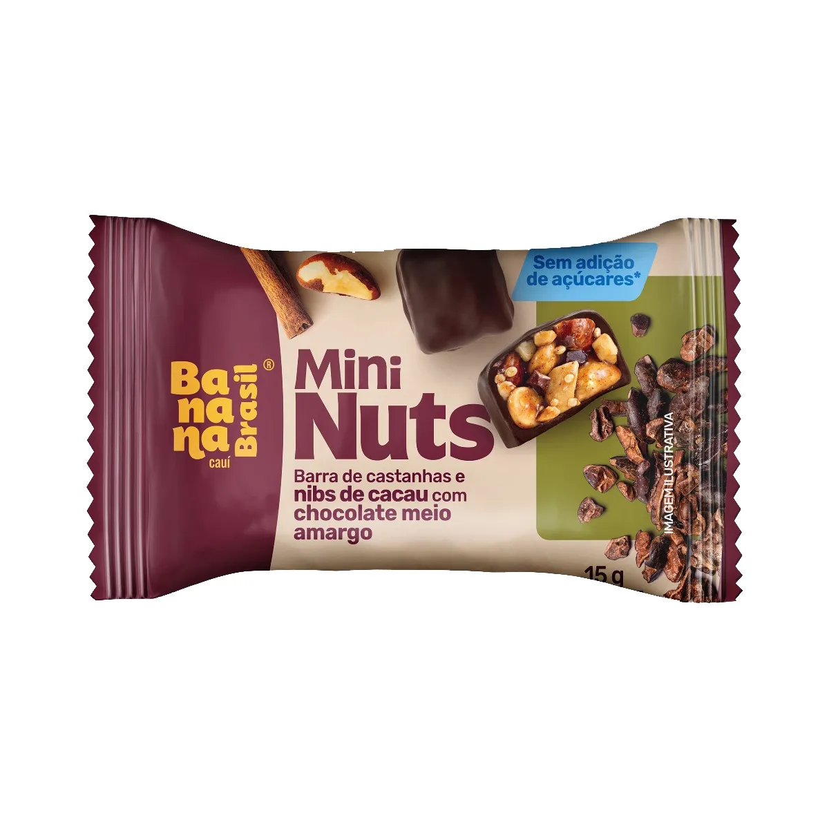 Barra de Castanha Banana Brasil Mini Nuts com Chocolate Meio Amargo 15g