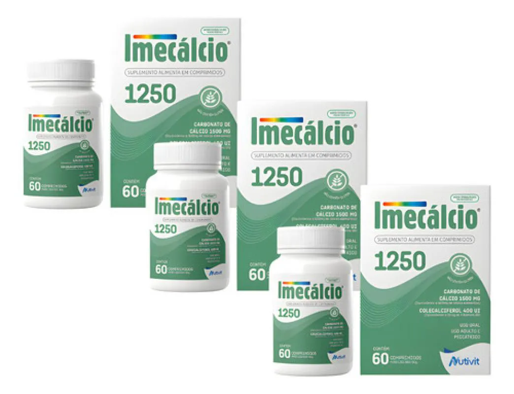 Kit 3X Imecalcio Carbonato de Cálcio Elementar 1250Mg 60Cpr - sem Sabor