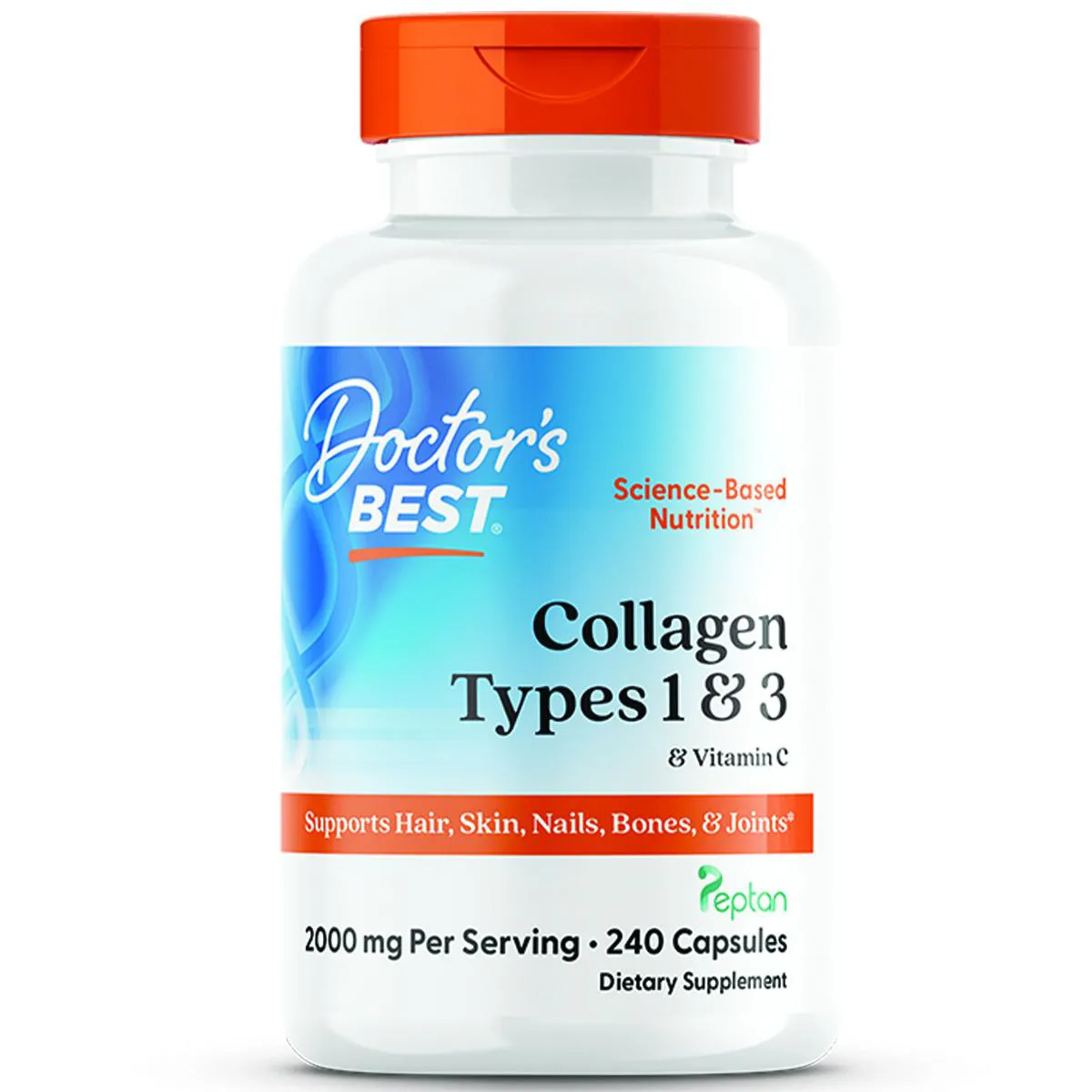 Colágeno Tipo 1 e 3 Peptan Vit C 240 Capsulas Doctor's Best