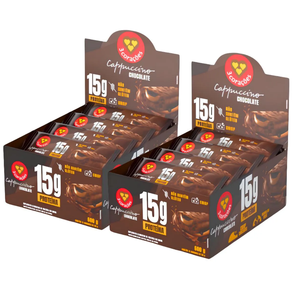 2X Barra Proteica 3 Corações Cappuccino Chocolate 12Un 50G