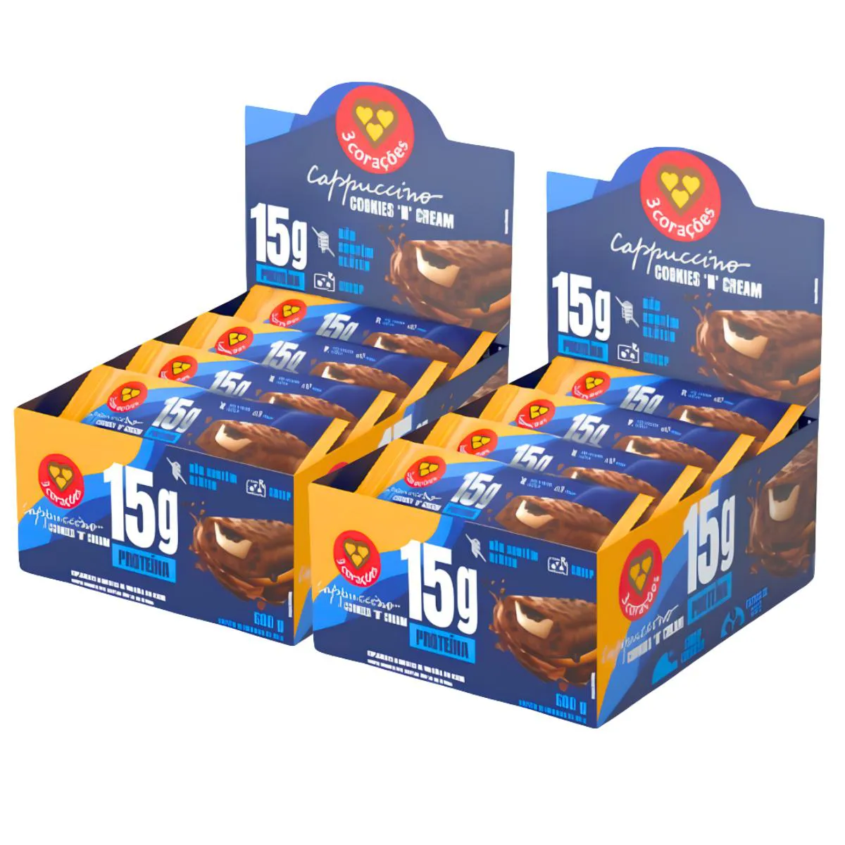 2X Barra Proteica 3 Corações Cappuccino Cookies 12Un 50G Cappuccino Cookies N Cream
