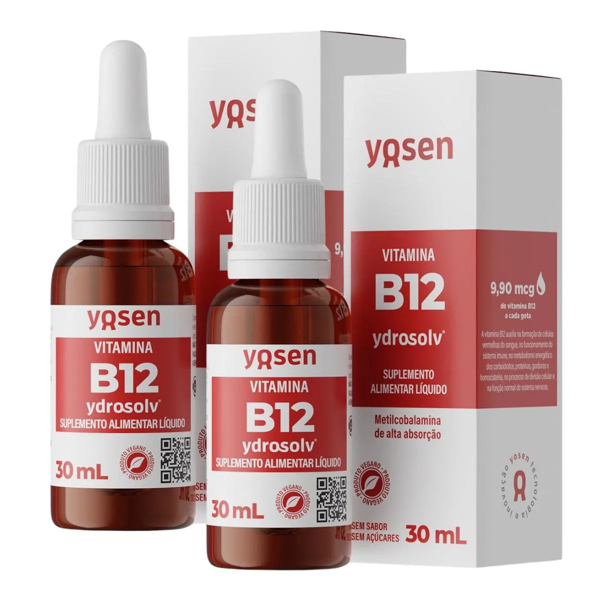 2X Vitamina B12 Metilcobalamina Ydrossolv Yosen 30Ml SEM Sabor