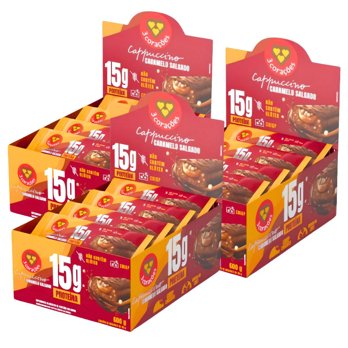 3X Barra Proteica 3 Corações Cappuccino Caramelo 12Un 50G Cappuccino Caramelo Salgado