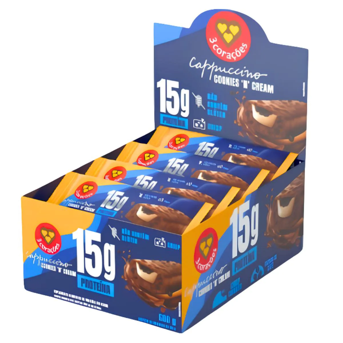 Barra Proteica 3 Corações Cappuccino Cookies 12 Unidades 50G Cappuccino Cookies N Cream