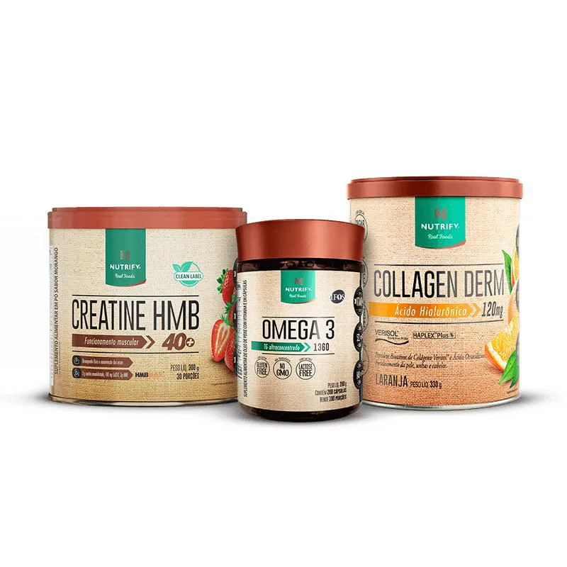 Promopack Creatine Hmb + Collagen Derm Laranja + Ômega 3 200 Promopack Creatine Hmb + Collagen Derm Laranja + Ômega 3 200